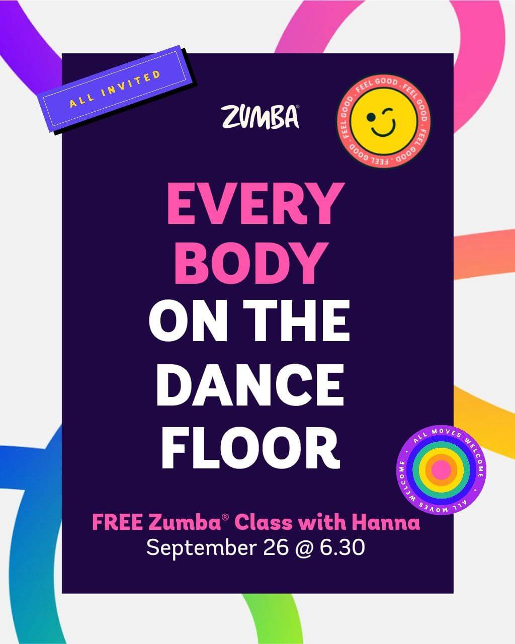 Invitation to visit a Free Zumba class on September 26 at 6.30pm